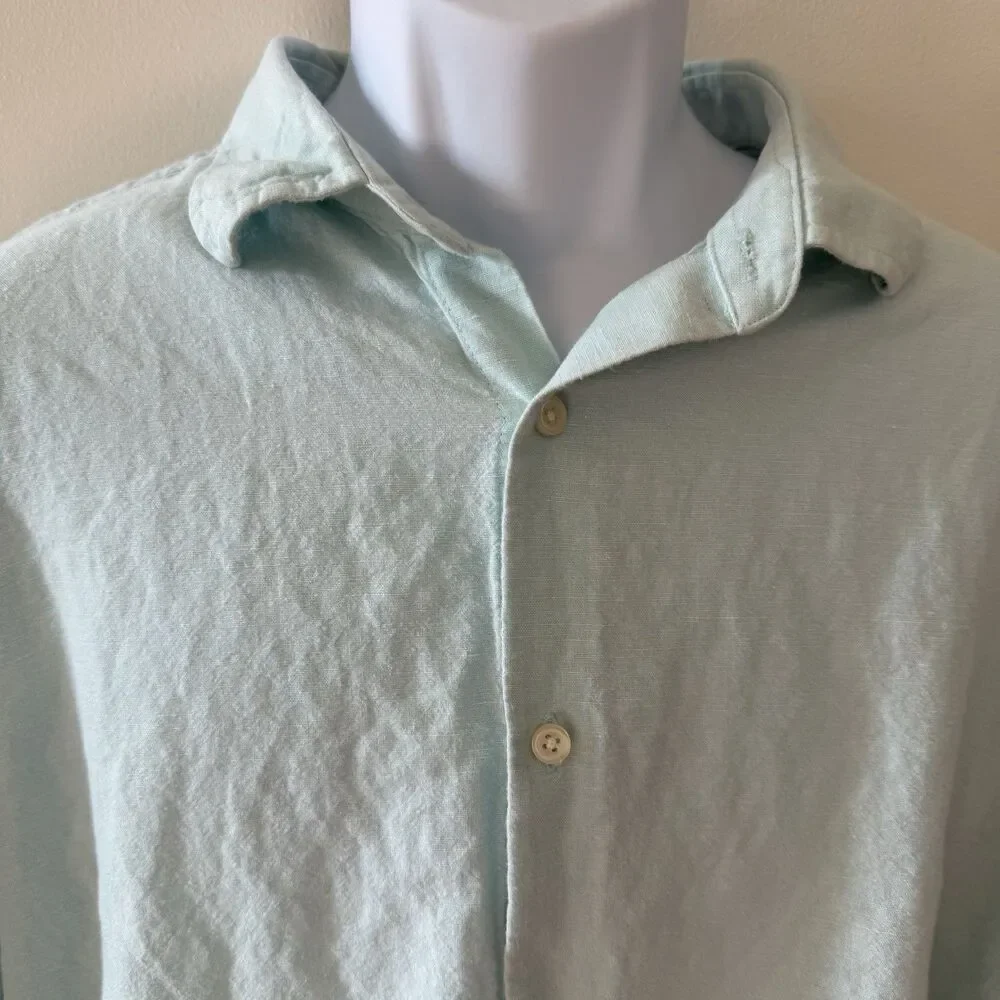 Banana Republic Men's Size L Linen Blend Slim Fit Shirt Light Mint Aqua Green LS